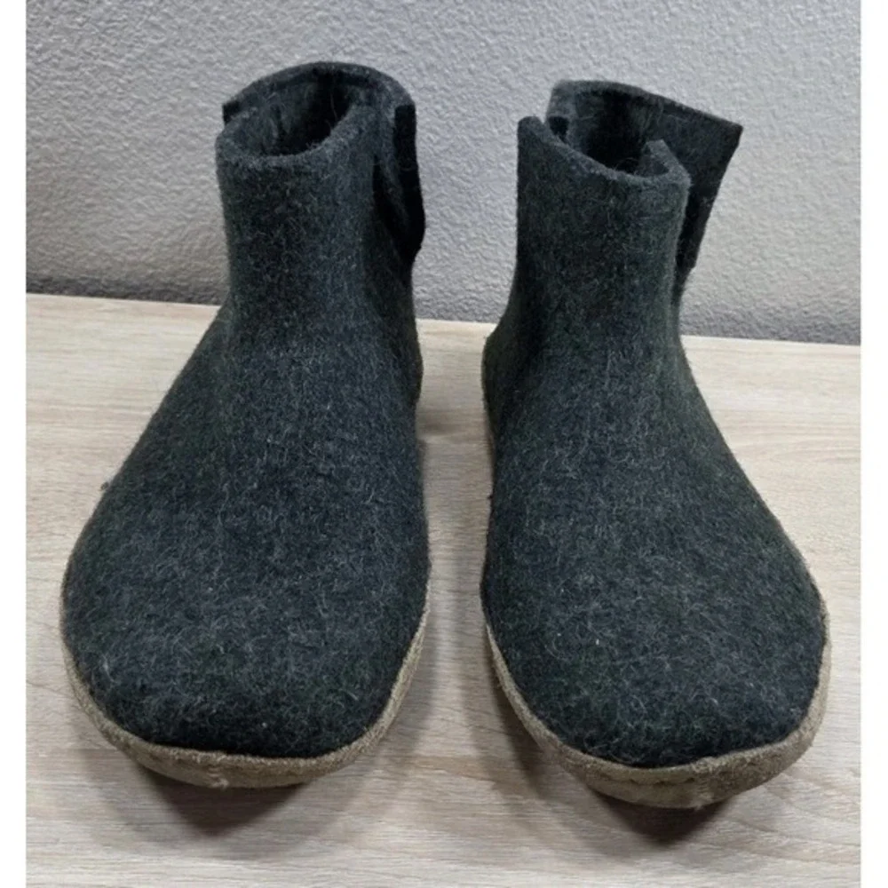 Glerups Felted Wool Ankle Boots Forest Green Leather‎ Sole Women's 10